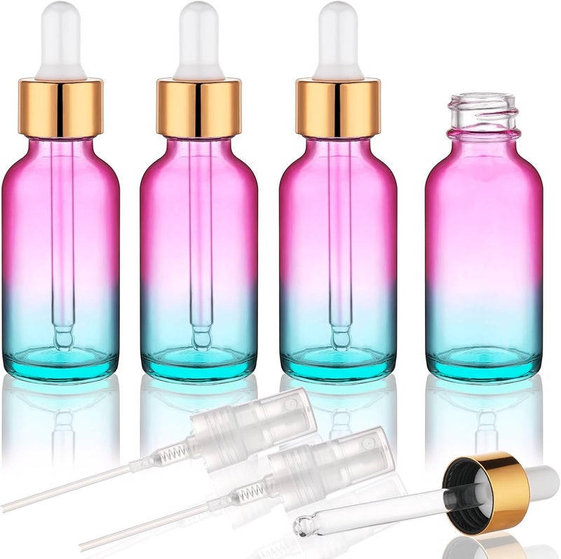 Hethyo 4 pack 1 oz Glass Dropper Bottle with Extra 2 Spray Nozzles 30ml Rainbow Colored Thick Glass Tincture Bottles Leakproof Travel Essential Oils Bottles (1 OZ) - Image 1